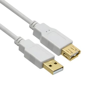 DINIC USB 2.0 HQ Verlängerung A Stecker auf A Buchse, 28 AWG / 2C, 26 AWG / 2C, weiß, DINIC Box mit Euroloch, Länge 2,00m